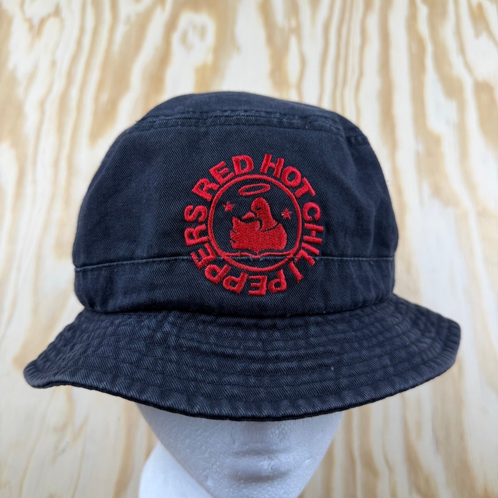 Red Hot Chili Peppers Band black bucket hat red halo duck logo VTG Rare